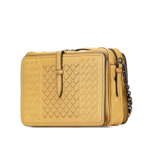 BOTTEGA VENETA Yellow Leather Intrecciato Shoulder Bag